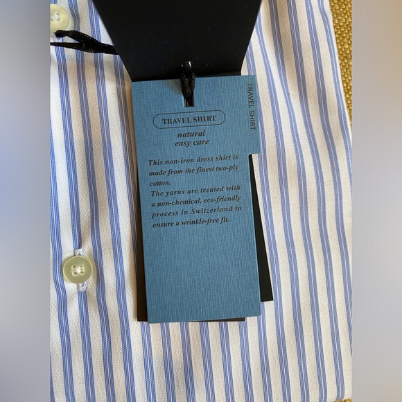 NWT Saks Fifth Avenue Travel Blue and White Striped Button Down Shirt - Picture 5 of 6